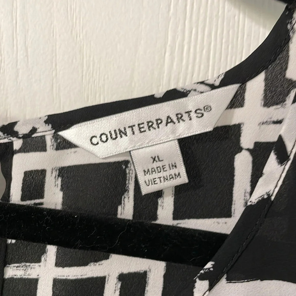 Counterparts NWOT Sheer Black & White Short Sleeve Flowy Blouse Size XL - Picture 3 of 9